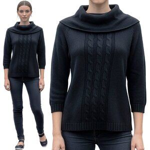 Vintage Y2K 90s NWT Elementz Black Cable Knit Cowl Neck Sweater Top Preppy Chic